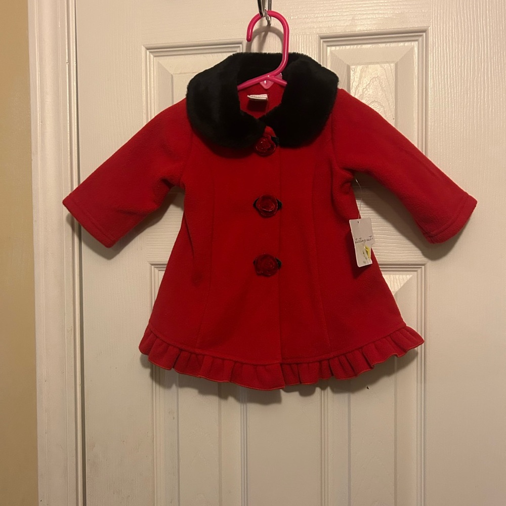 Starting Out NWT🏷️Baby👶🏼Girl👧🏻Flower🌺Button Fleece Red Coat🧥Sz 9M